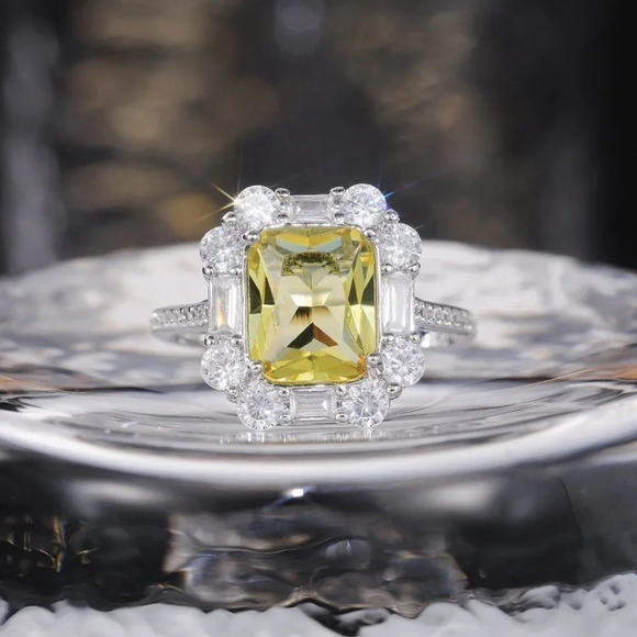 😍Radiant Yellow Zircon Sumptuous Silver Luxury Rings Women, K924 - Picture 6 of 8